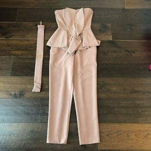 Strapless Peplum Jumpsuit in Blush